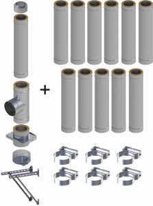 Komin dwuścienny, izolowany , wiszący, 130/180mm 0,8mm 12 rur