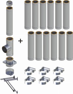 Komin dwuścienny, izolowany , wiszący, 150/200mm 0,8mm 13 rur