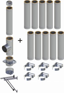 Komin dwuścienny, izolowany , wiszący, 160/210mm 0,8mm 11 rur