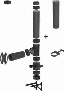 Komin BLACK (drewno pelet) 130/180mm 2 rury