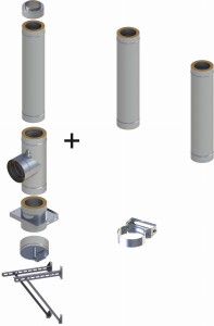 Komin dwuścienny, izolowany , wiszący, 150/200mm 1,0mm 3 rury 