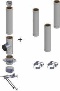Komin dwuścienny, izolowany , wiszący, 200/250mm 0,4mm 4 rury
